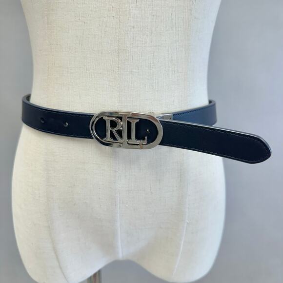 Lauren Ralph Lauren Logo Reversible Black Leather Belt Size Large/X Large - Picture 1 of 13